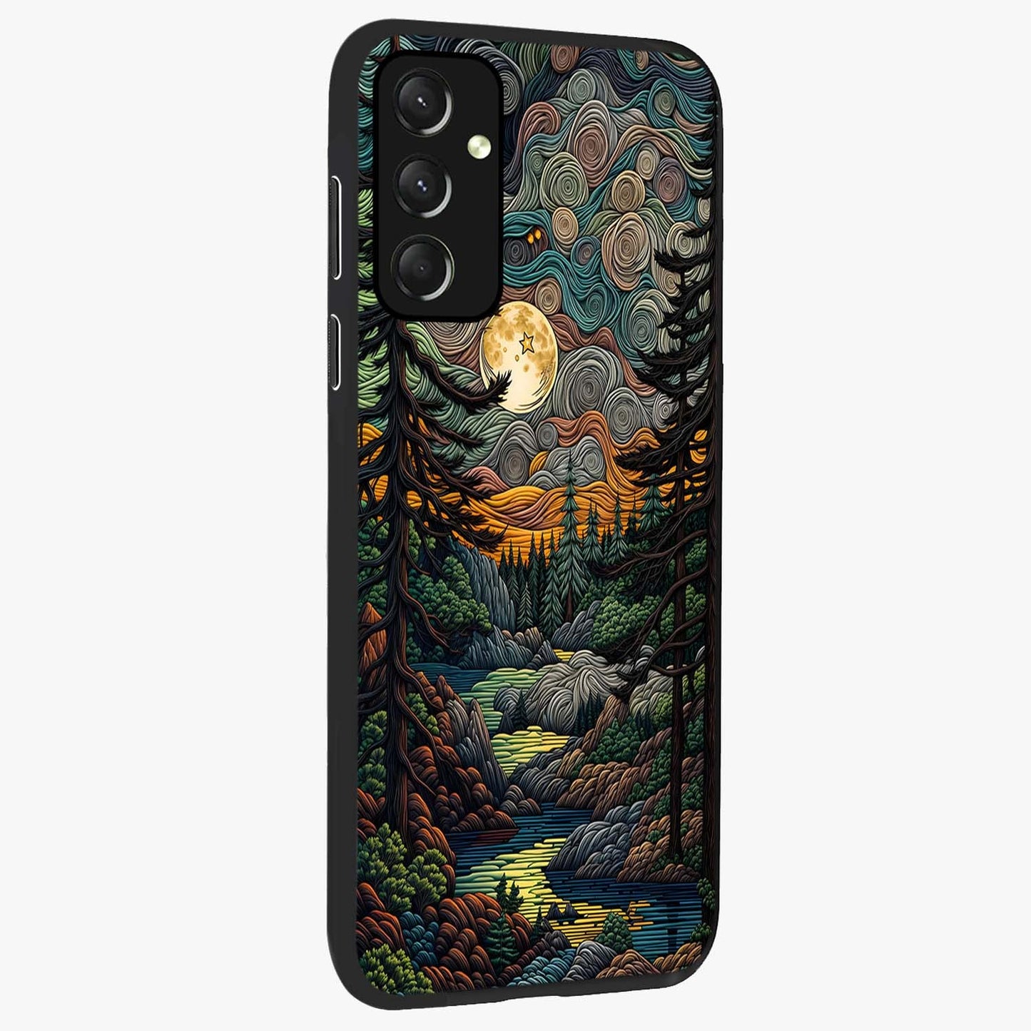 Moonlight Forest Dream Glass Case upright view showcasing magical forest artwork with calm night theme.
