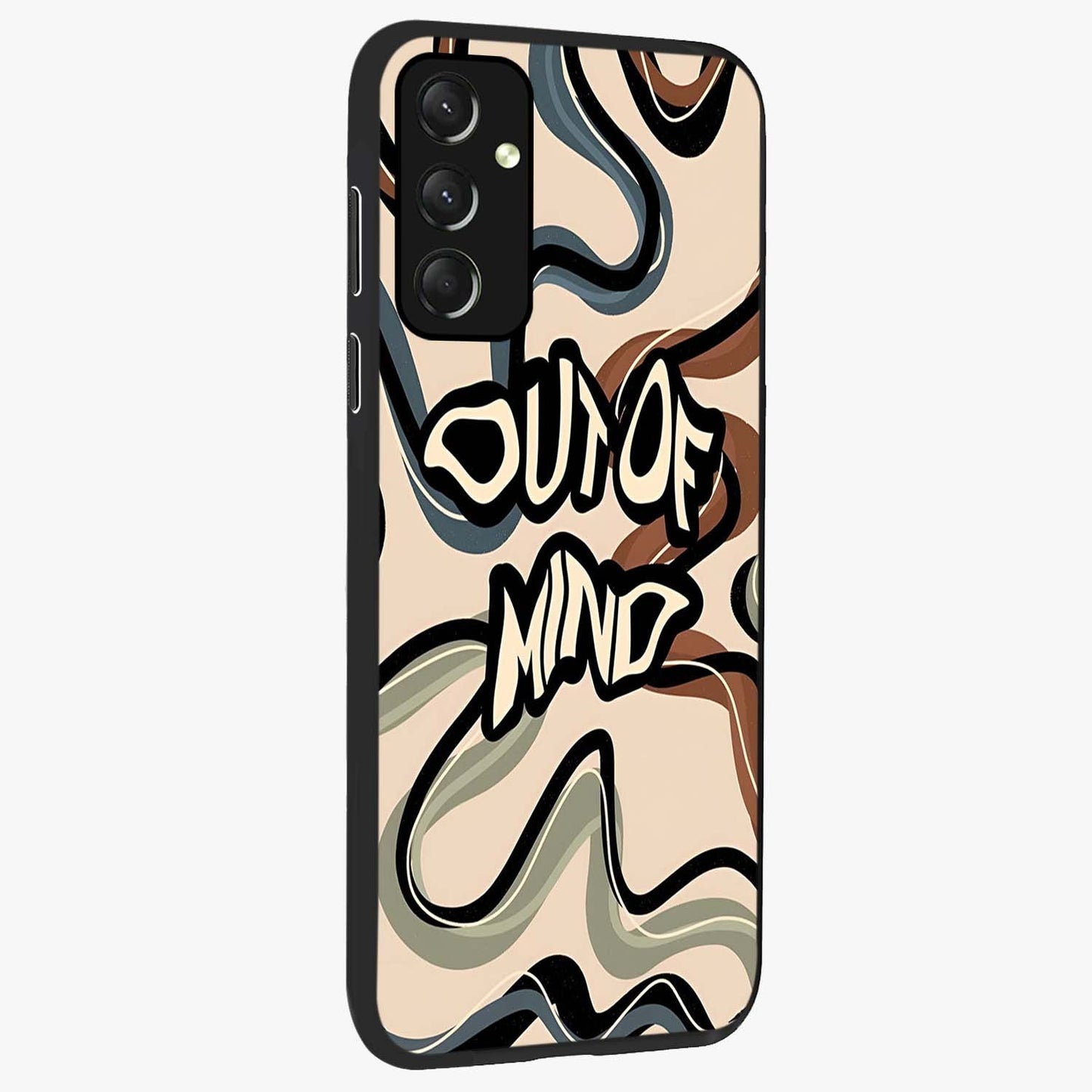 Out Of Mind Glass Case upright view showcasing striking typography artwork with edgy conceptual theme.