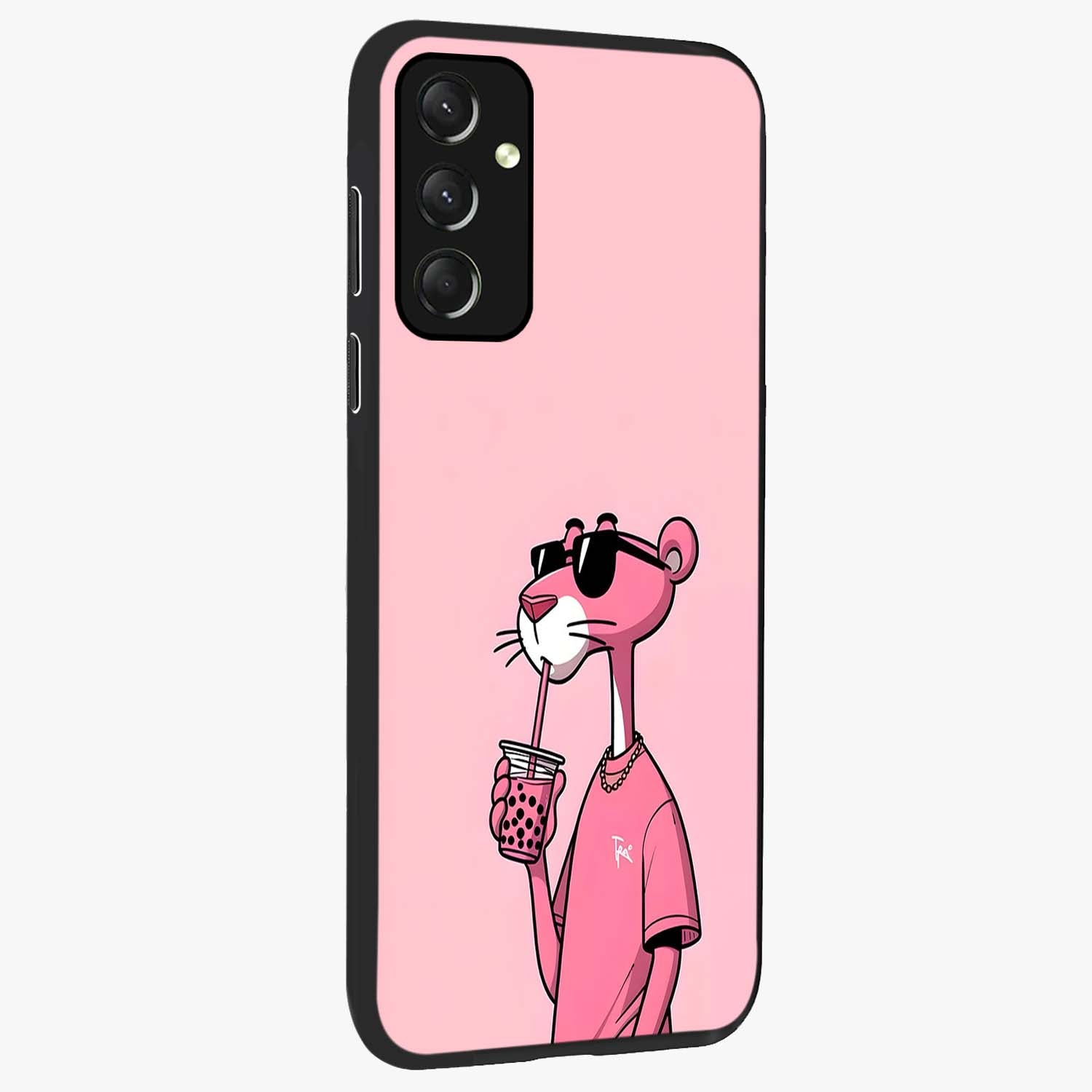 Pink Panther Glass Case upright view showcasing fun animated artwork with stylish retro cartoon theme.
