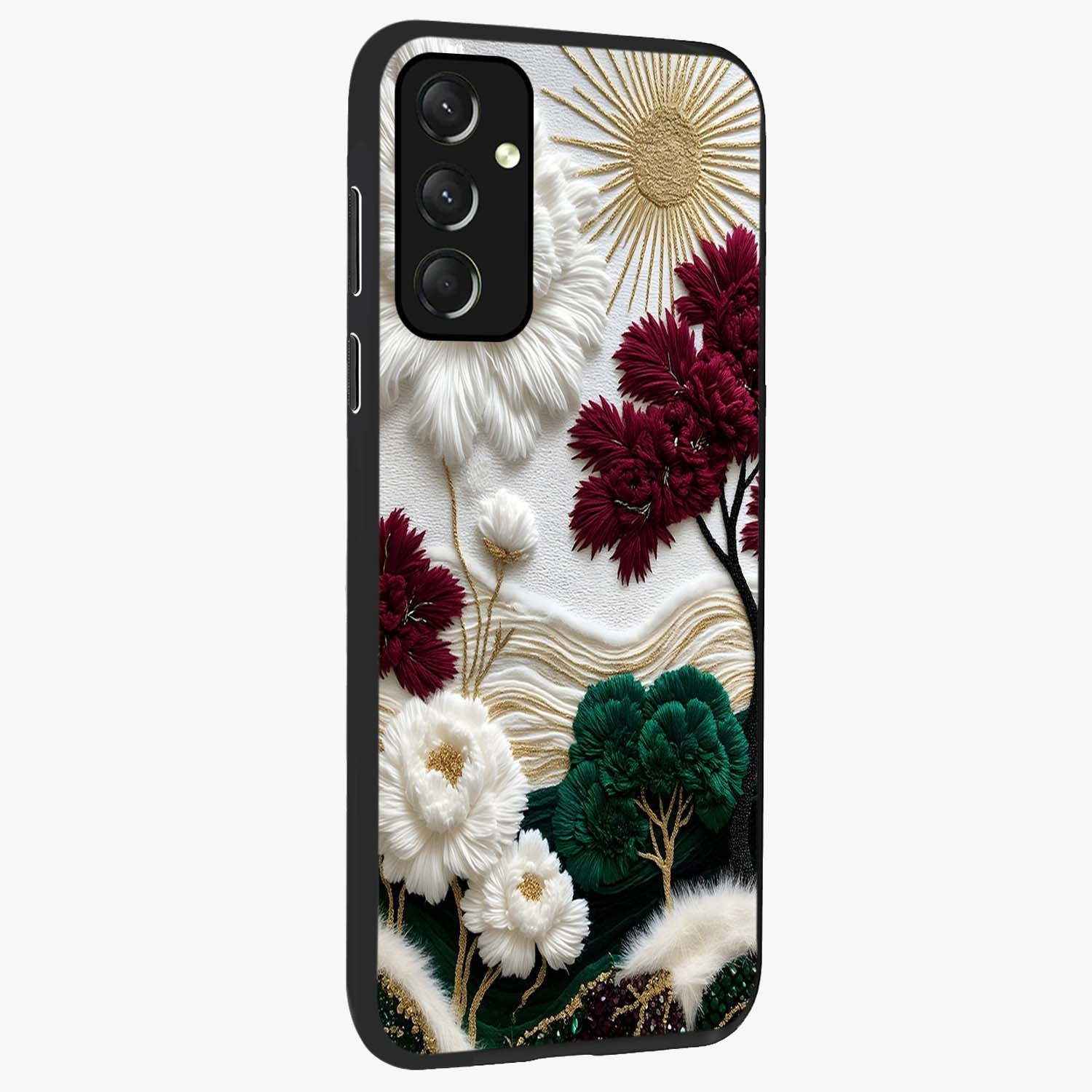 Radiant Bloom Elegance Glass Case upright view showcasing decorative flower artwork with refined botanical theme.