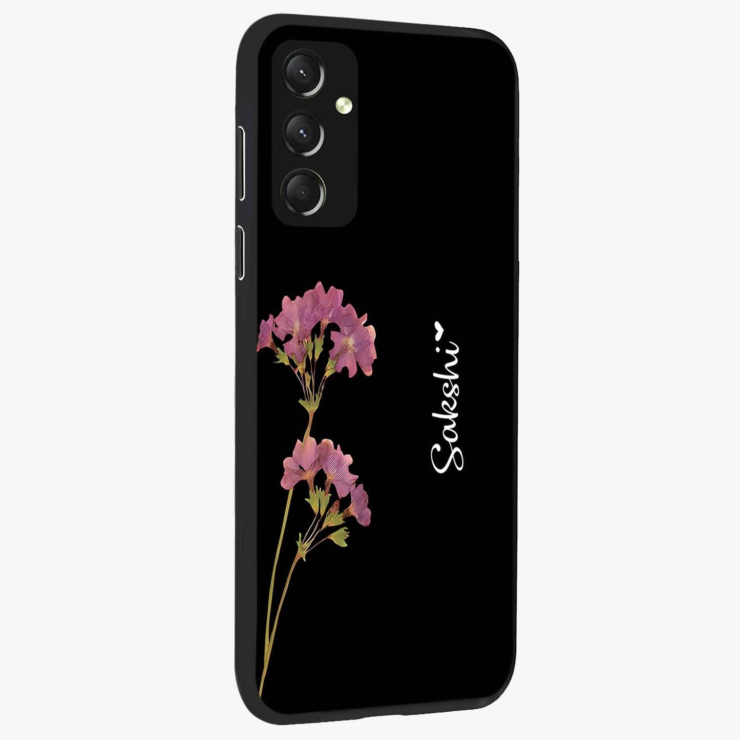 Riching Lavender Flower Custom Name Glass Case upright view showcasing elegant lavender floral artwork with personalized aesthetic.