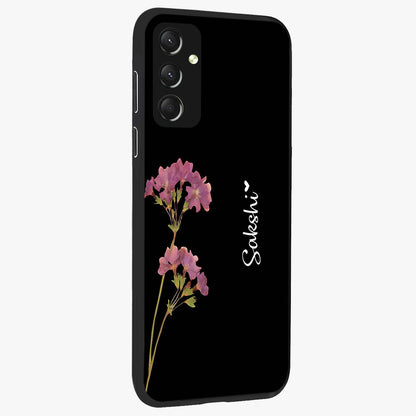 Riching Lavender Flower Custom Name Glass Case upright view showcasing elegant lavender floral artwork with personalized aesthetic.