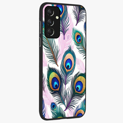 Royal Peacock Feathers Glass Case upright view showcasing elegant peacock feather artwork with decorative royal theme.