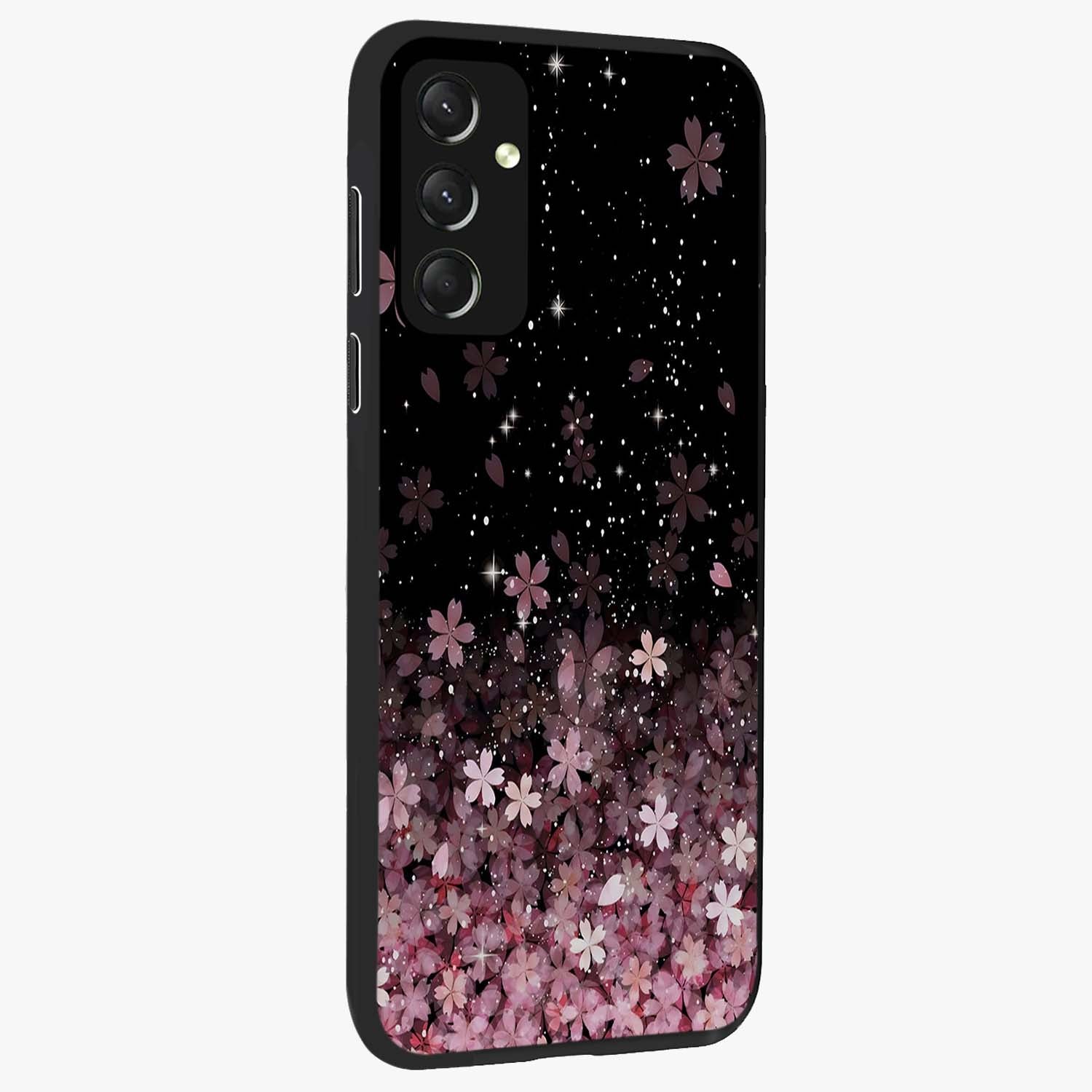 Small Starry Flowers Glass Case upright view showcasing charming floral artwork with dreamy starry theme.