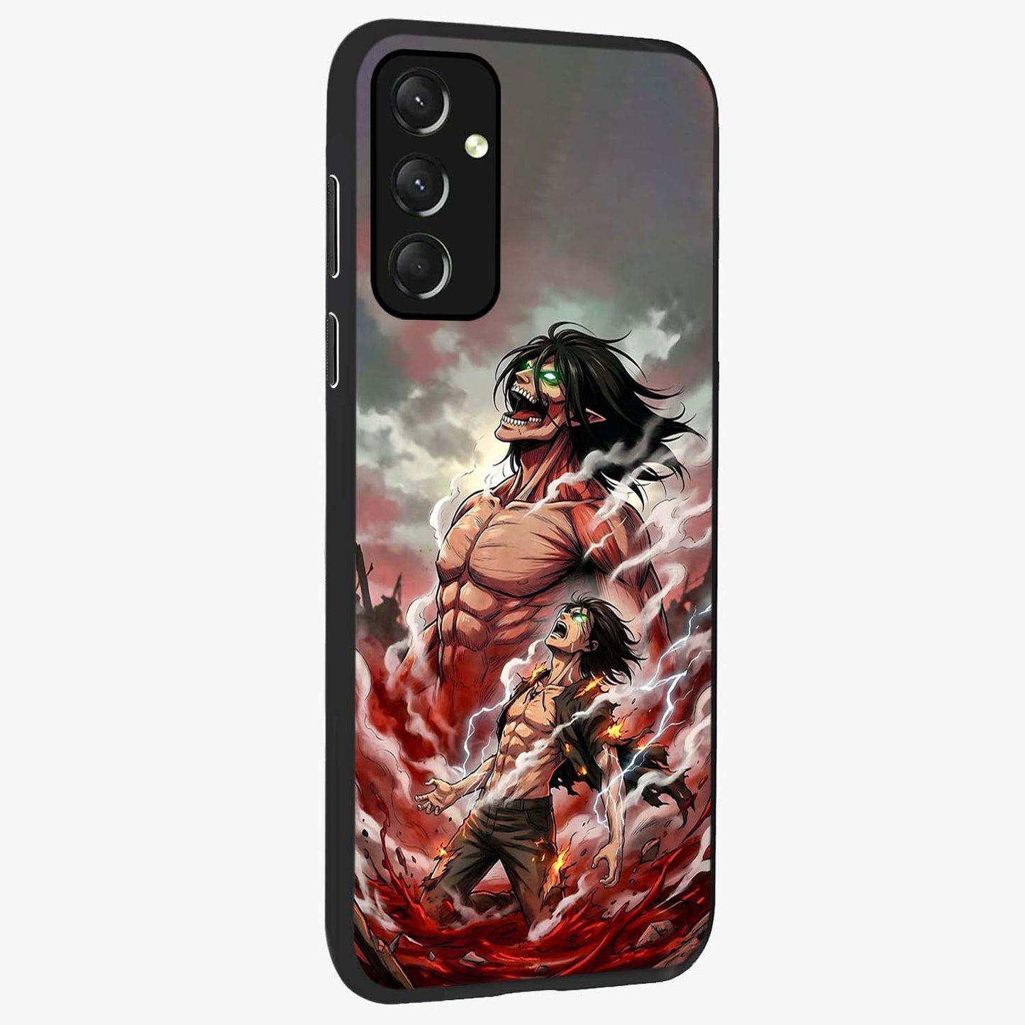 Titan Awakening Fury Glass Case upright view showcasing intense titan artwork with epic fantasy theme.
