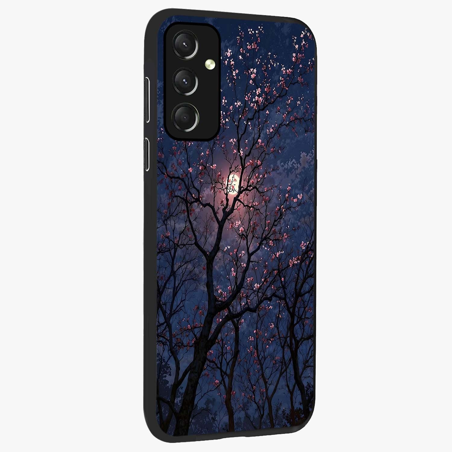 Twilight Sakura Serenade Glass Case upright view showcasing beautiful cherry blossom artwork with serene evening theme.