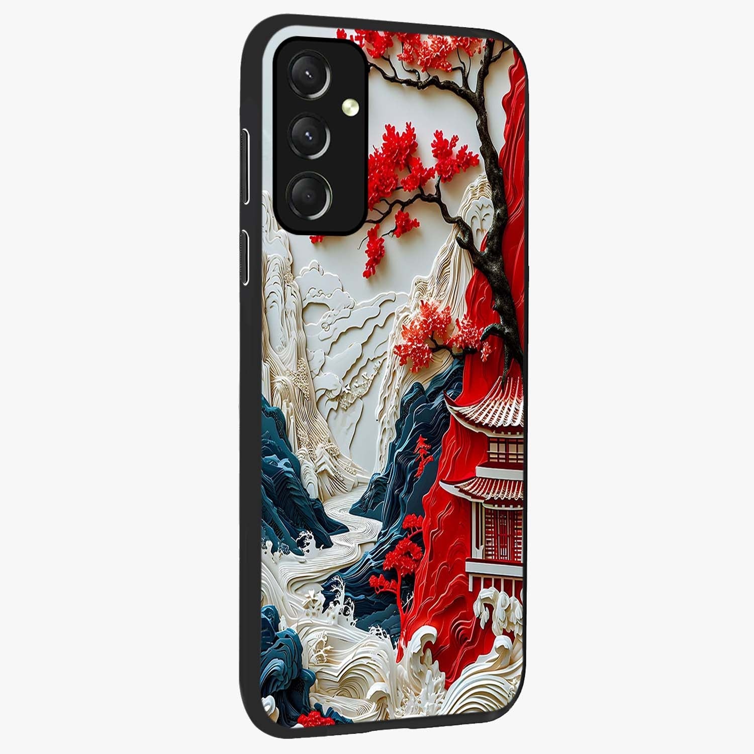 Whispers Of Sakura Waves Glass Case upright view showcasing delicate cherry blossom artwork with elegant nature theme.