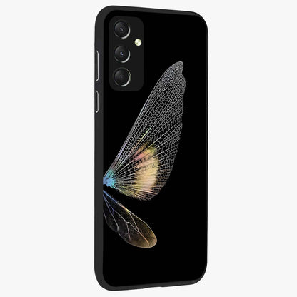 Whispers Of Wings Glass Case upright view showcasing elegant wing artwork with light airy theme.