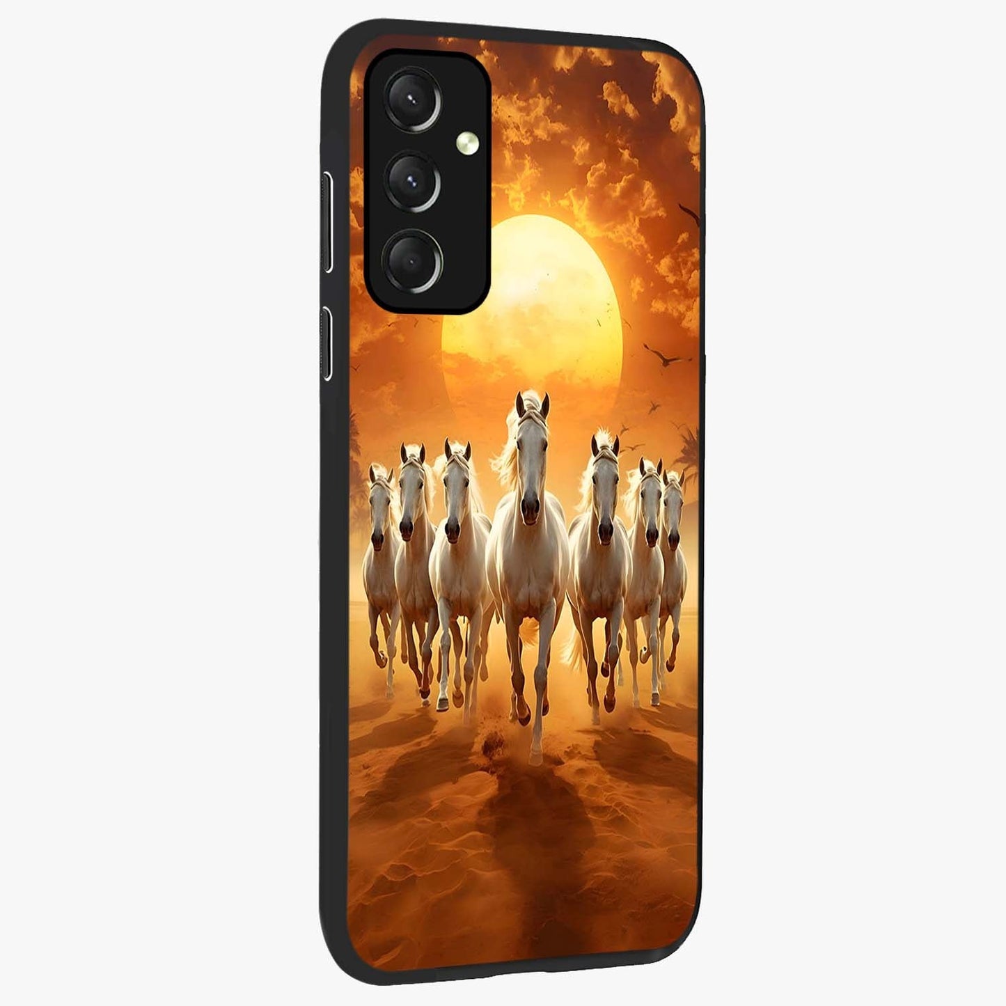 Wild Sunset Majesty Glass Case upright view showcasing dramatic sunset artwork with bold nature theme.