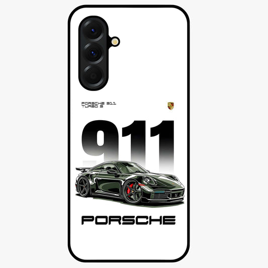 911 Turbo Dominance Glass Case showing clean flat back view with bold 911 sports car artwork and glossy glass finish.