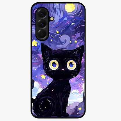 Abstract Cat Art Glass Case showing flat back view with artistic cat illustration and glossy glass finish.