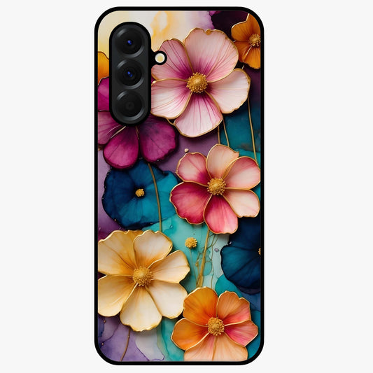 Artlyn Grace Flower Pattern Glass Case showing flat back view with elegant floral pattern artwork and glossy glass finish.