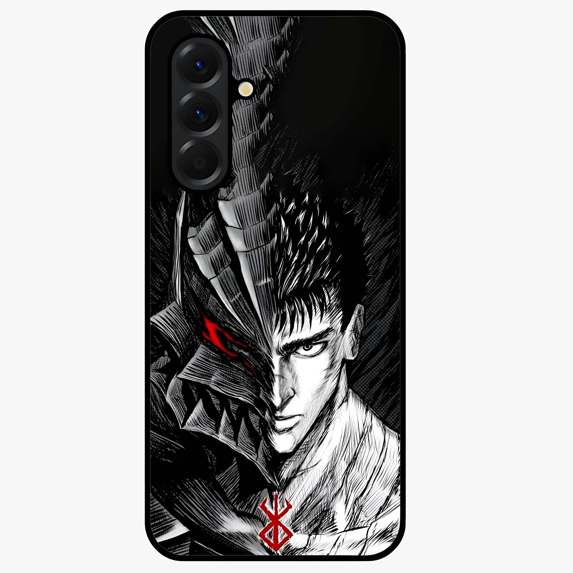 Berserker Blood Oath Glass Case showing flat back view with fierce warrior inspired artwork and glossy glass finish.