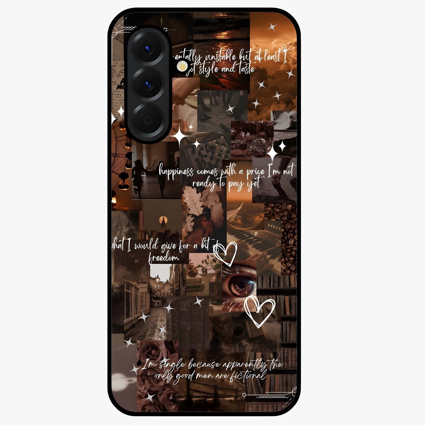 Bittersweet Aesthetic Chaos Glass Case showing flat back view with artistic chaotic aesthetic design and glossy glass finish.