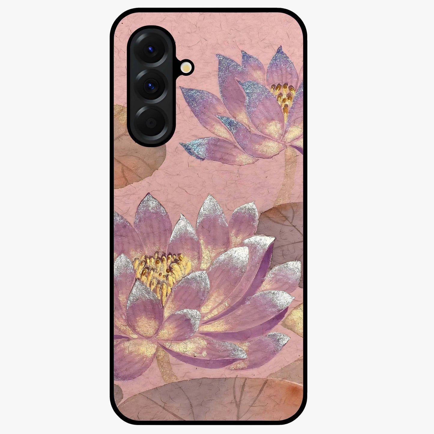 Blossom Mist Lotus Glass Case showing flat back view with serene lotus blossom artwork and glossy glass finish.