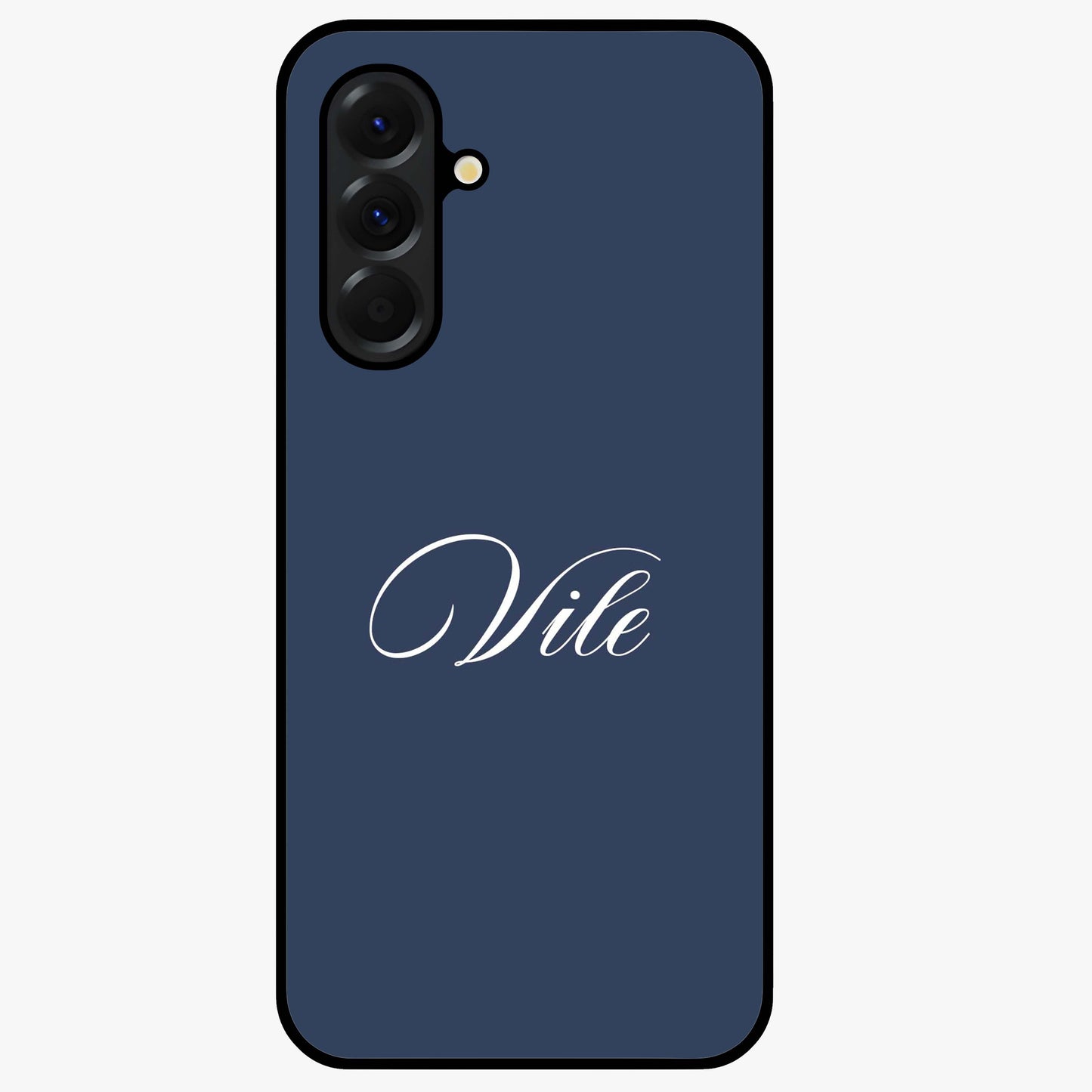 Blue Background Personalized Custom Name Glass Case showing flat back view with minimal blue background and custom name design.