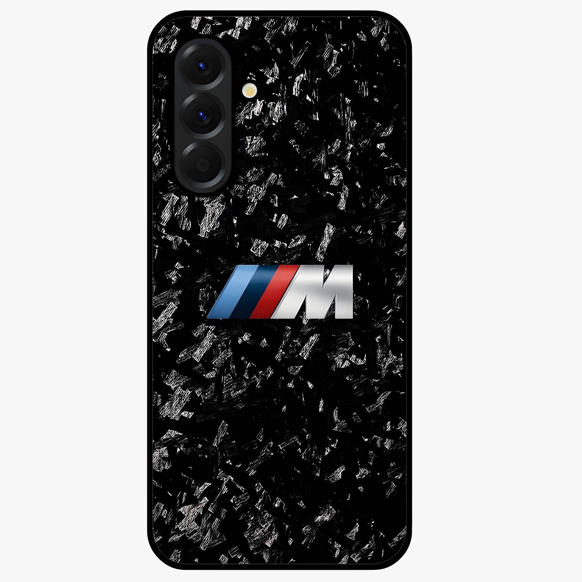 Carbon Speed Mark Glass Case showing flat back view with sporty carbon pattern artwork and glossy glass finish.