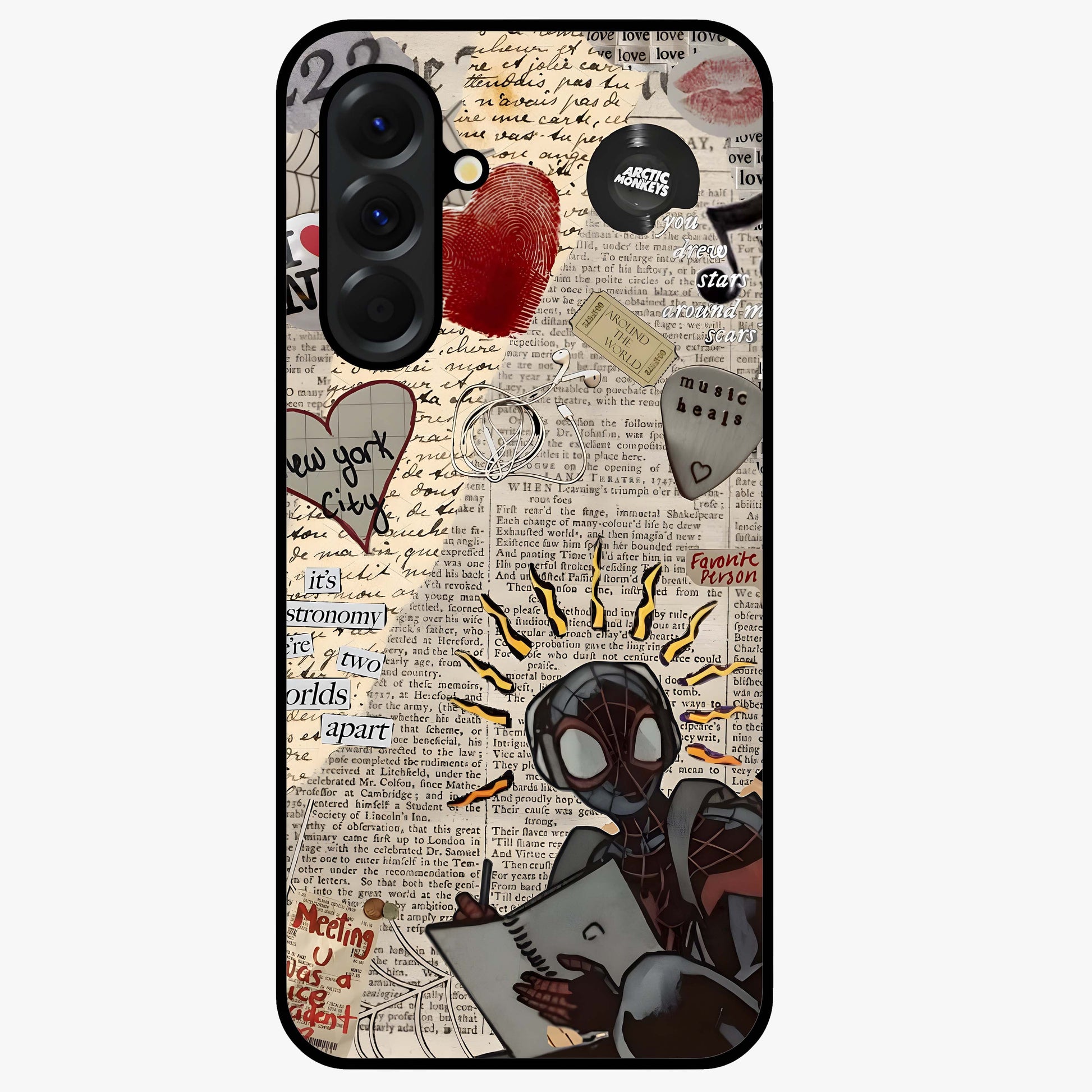 City Dream Sketch Glass Case showing flat back view with artistic city skyline sketch artwork and glossy glass finish.