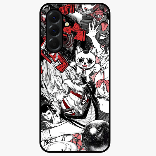 Crimson Chaos Panel Glass Case showing flat back view with bold crimson abstract artwork and glossy glass finish.