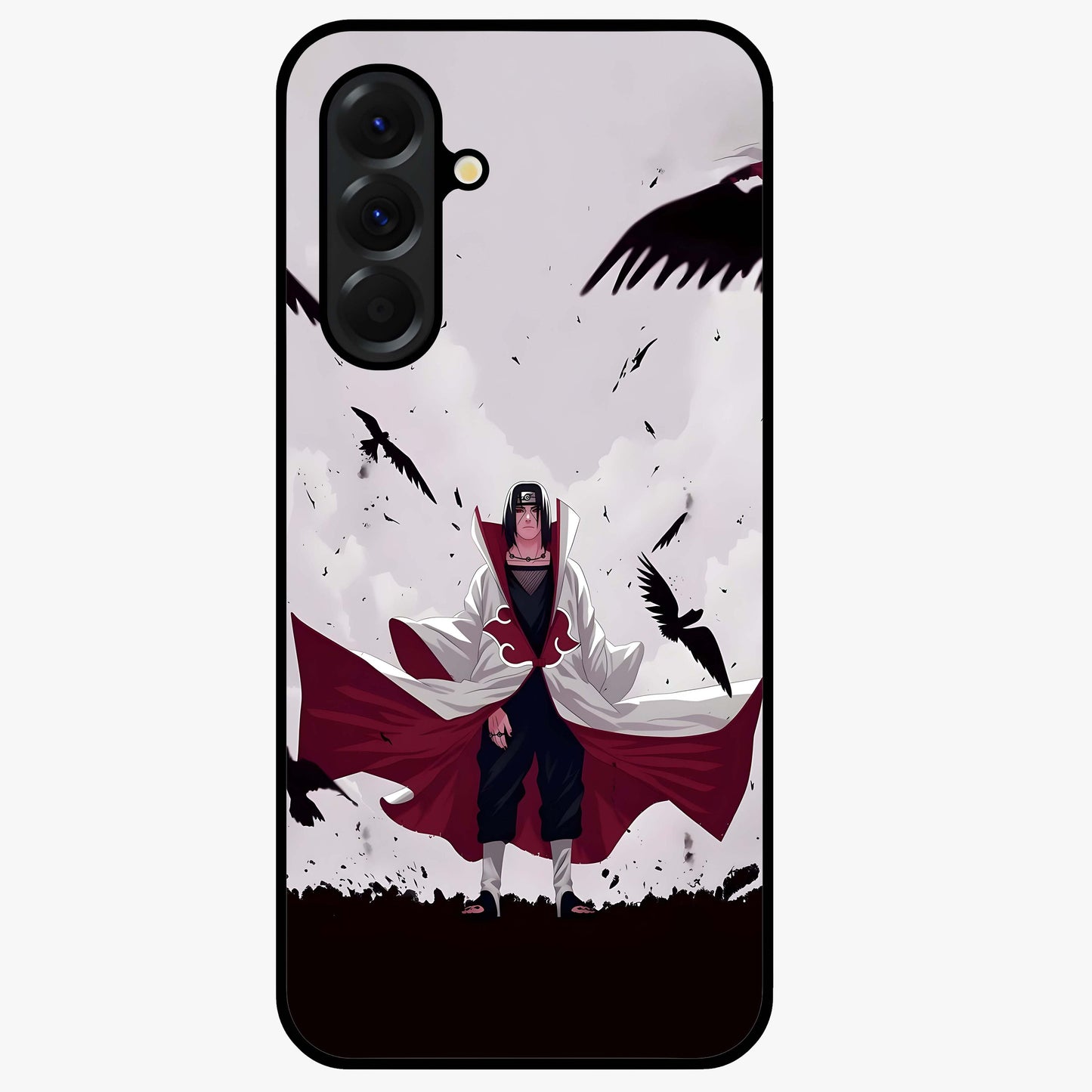 Crimson Crow Ascension Glass Case showing flat back view with mystical crow artwork and glossy glass finish.