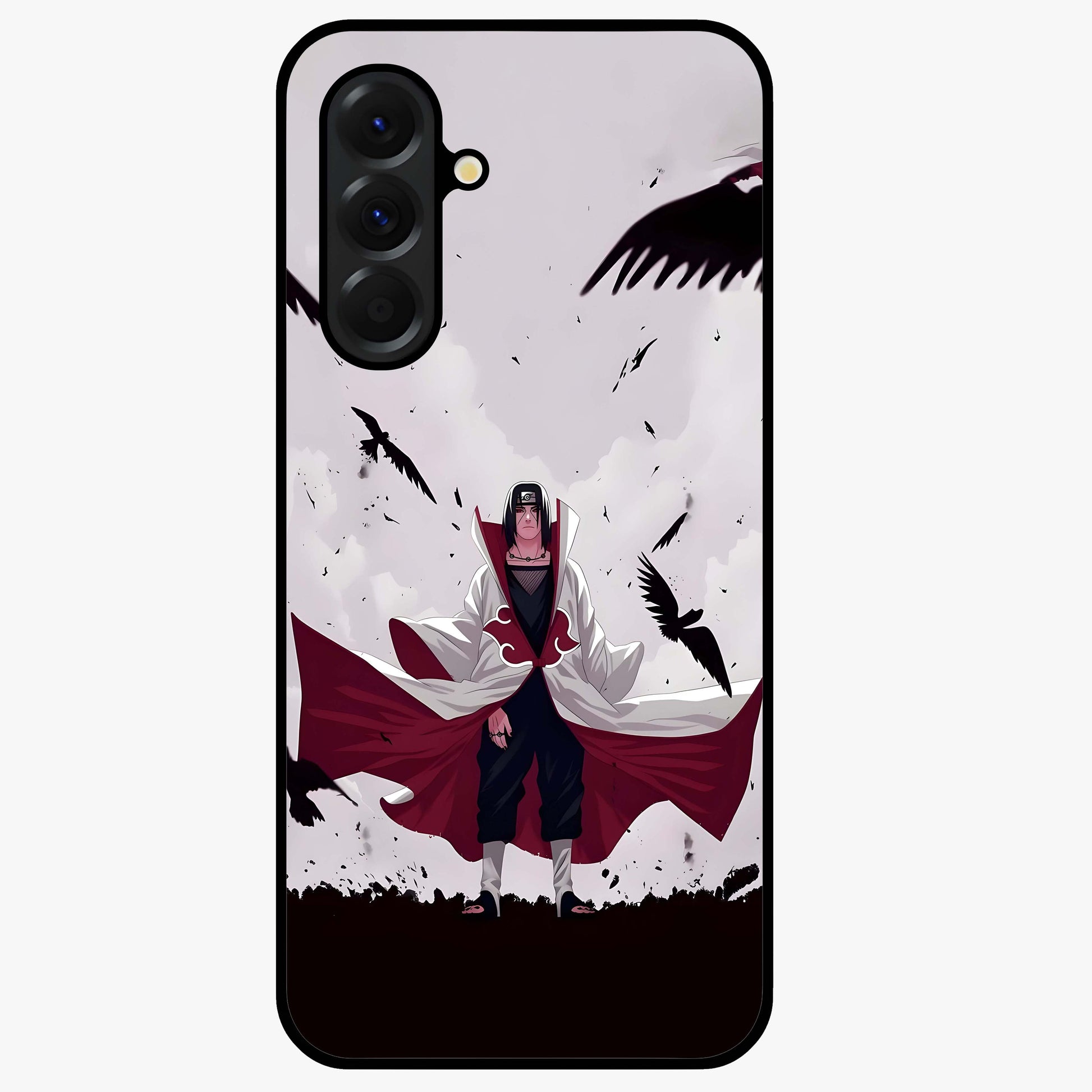 Crimson Crow Ascension Glass Case showing flat back view with mystical crow artwork and glossy glass finish.