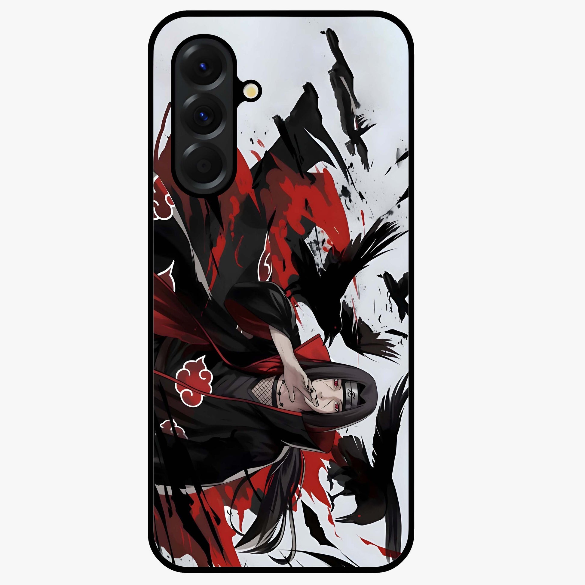 Crimson Crow Illusion Glass Case showing flat back view with artistic crow illusion artwork and glossy glass finish.