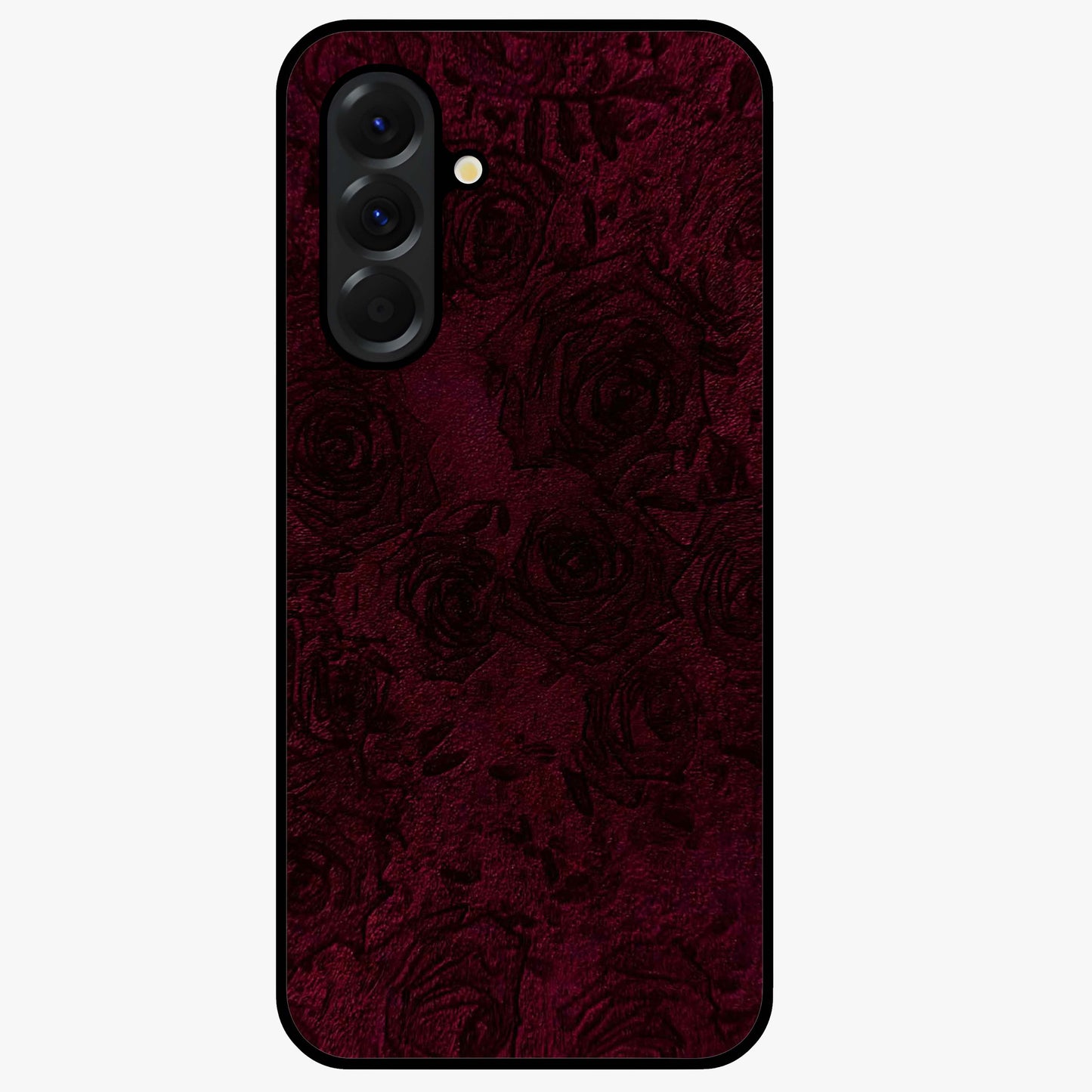 Crimson Fade Flow Glass Case showing flat back view with flowing crimson gradient artwork and glossy glass finish.