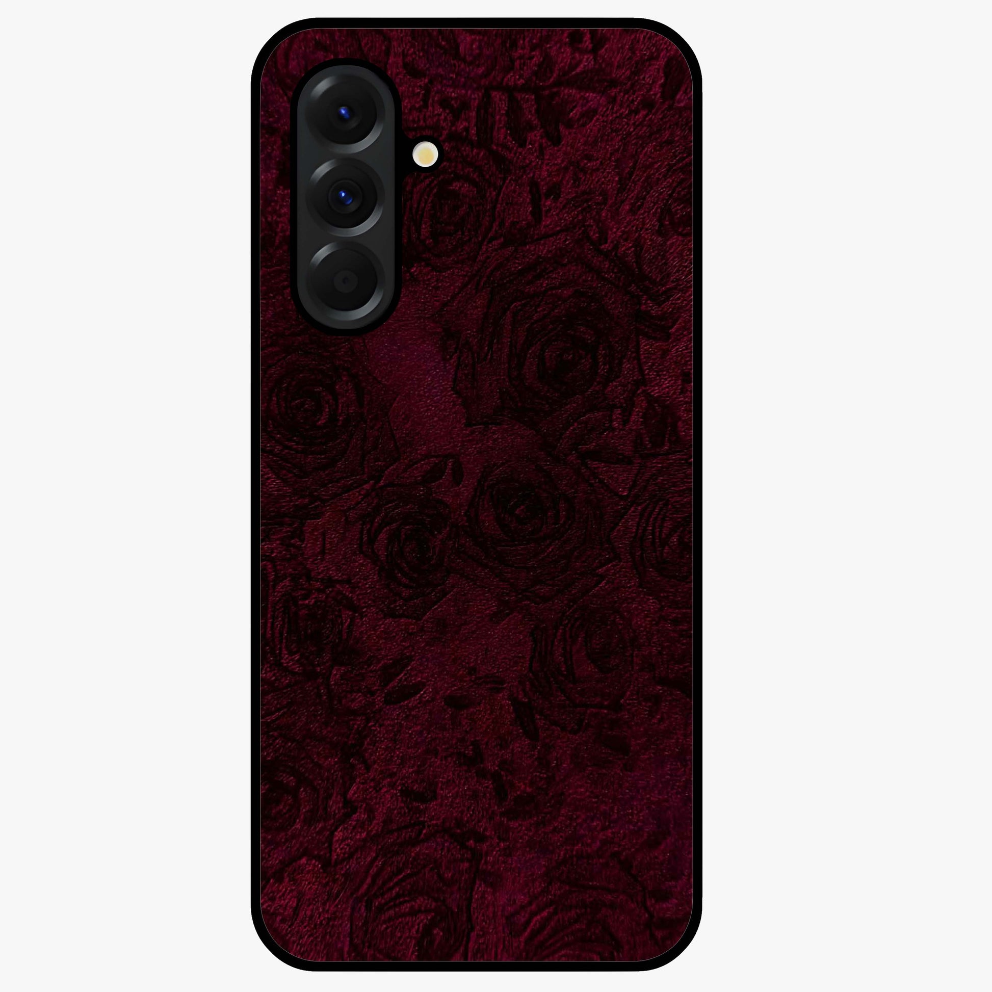 Crimson Fade Flow Glass Case showing flat back view with flowing crimson gradient artwork and glossy glass finish.