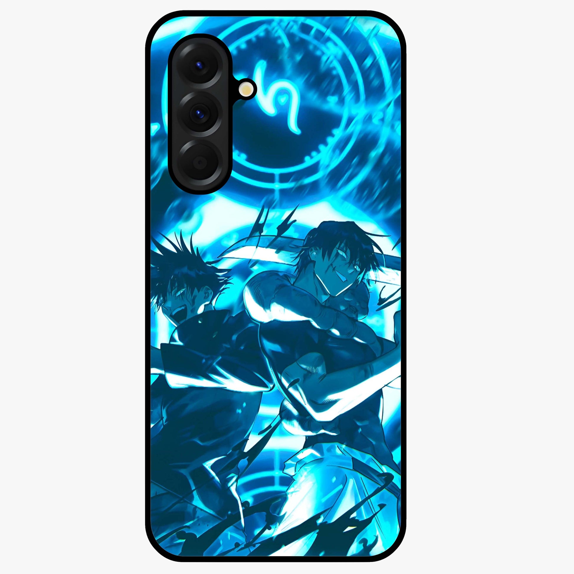 Cursed Energy Clash Glass Case showing flat back view with intense cursed energy artwork and glossy glass finish.