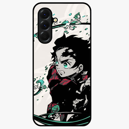 Demon Slayer Glass Case showing flat back view with bold anime inspired artwork and glossy glass finish.
