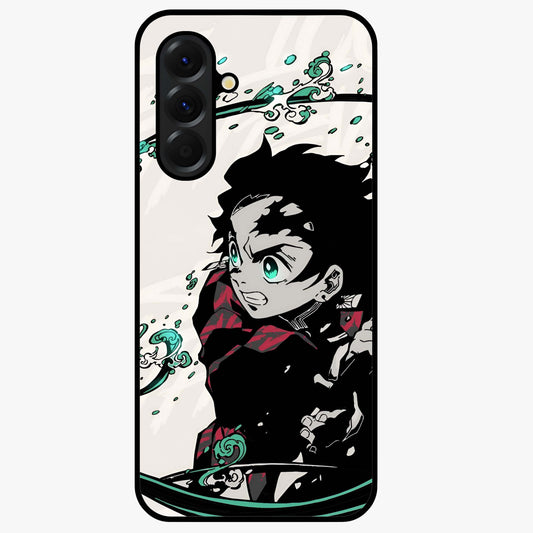 Demon Slayer Glass Case showing flat back view with bold anime inspired artwork and glossy glass finish.