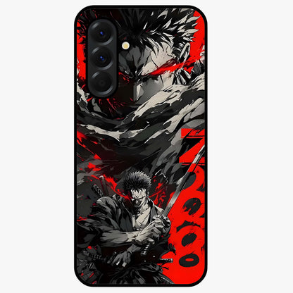 Demon Sword Resolve Glass Case showing flat back view with fierce sword warrior artwork and glossy glass finish.