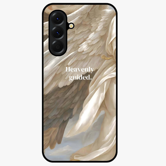 Divine Winged Grace Glass Case showing flat back view with elegant wing inspired artwork and glossy glass finish.