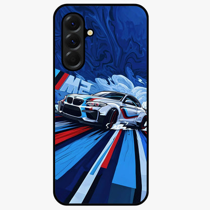 Drift Power Rush Glass Case showing flat back view with dynamic racing inspired artwork and glossy glass finish.