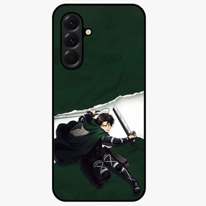 Emerald War Vanguard Glass Case showing flat back view with powerful warrior themed artwork and glossy glass finish.