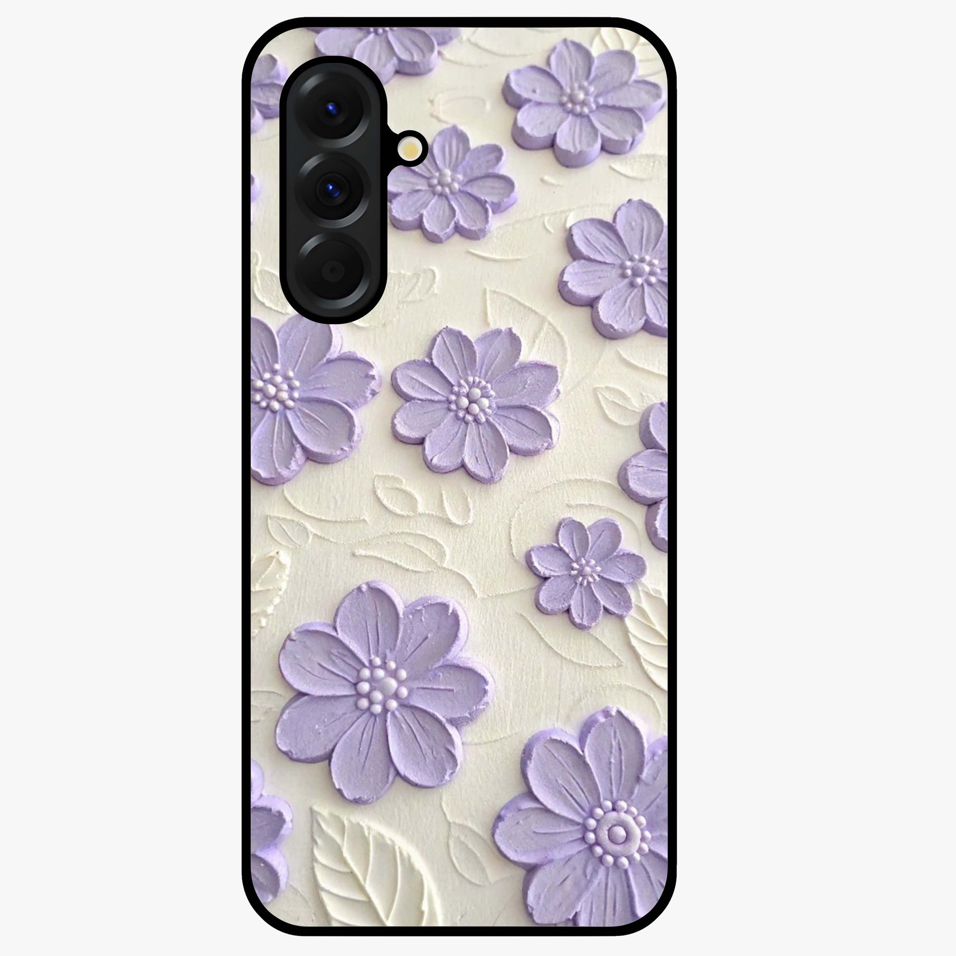 Floral Wall Art With Purple Flowers Glass Case showing flat back view with purple flower artwork and glossy glass finish.