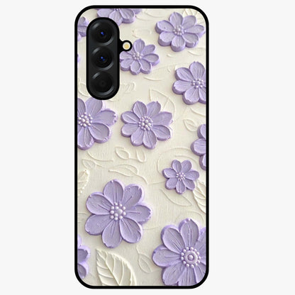 Floral Wall Art With Purple Flowers Glass Case showing flat back view with purple flower artwork and glossy glass finish.