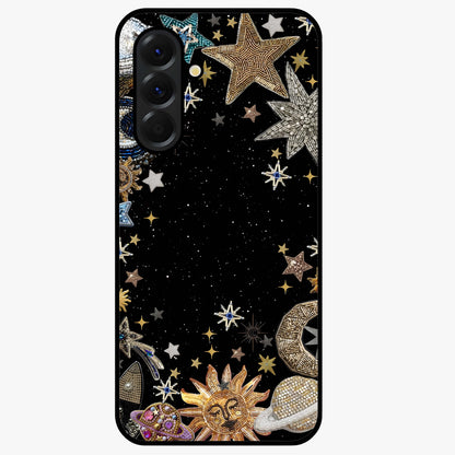 Galactic Jewel Stars Glass Case showing flat back view with sparkling star jewel artwork and glossy glass finish.