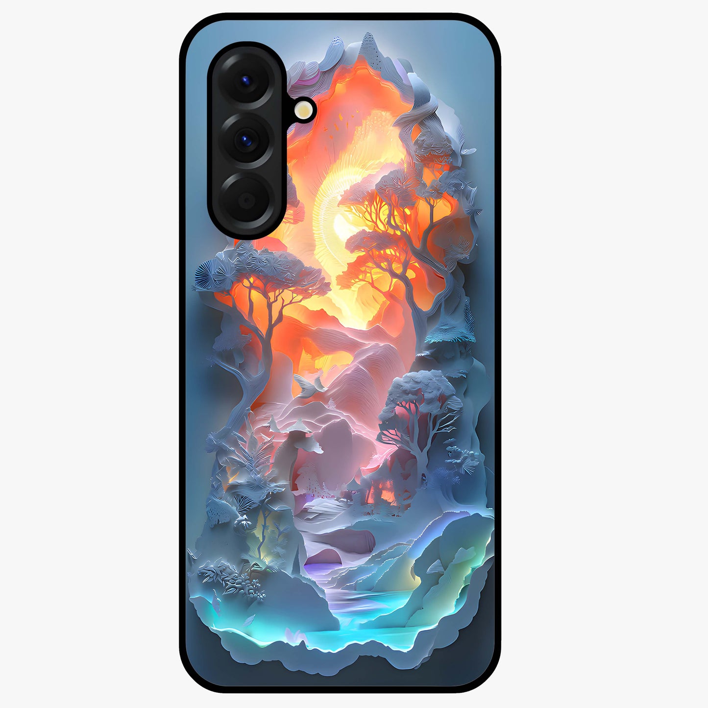 Glow Forest Portal Glass Case showing flat back view with glowing forest portal artwork and glossy glass finish.