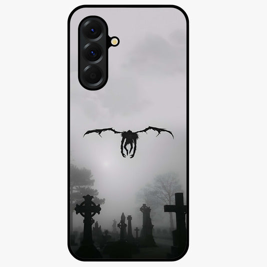 Graveyard Shadow Descent Glass Case showing flat back view with dark graveyard themed artwork and glossy glass finish.