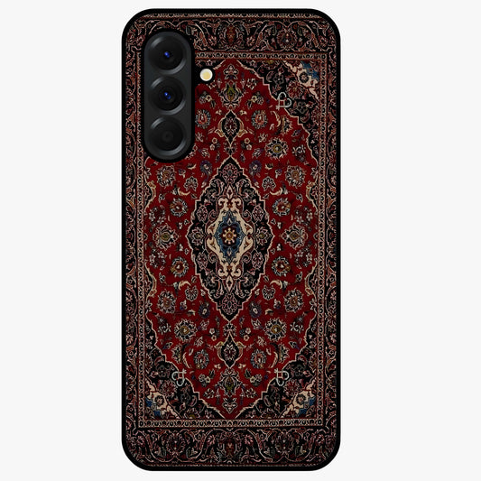 Heritage Carpet Royale Glass Case showing flat back view with ornate Persian carpet inspired pattern and glossy glass finish.
