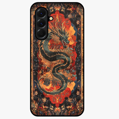 Inferno Dragon Soul Glass Case showing flat back view with fiery dragon artwork and glossy glass finish.