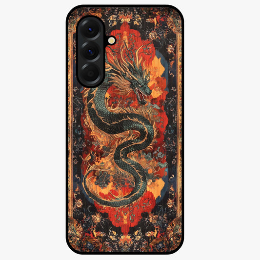 Inferno Dragon Soul Glass Case showing flat back view with fiery dragon artwork and glossy glass finish.