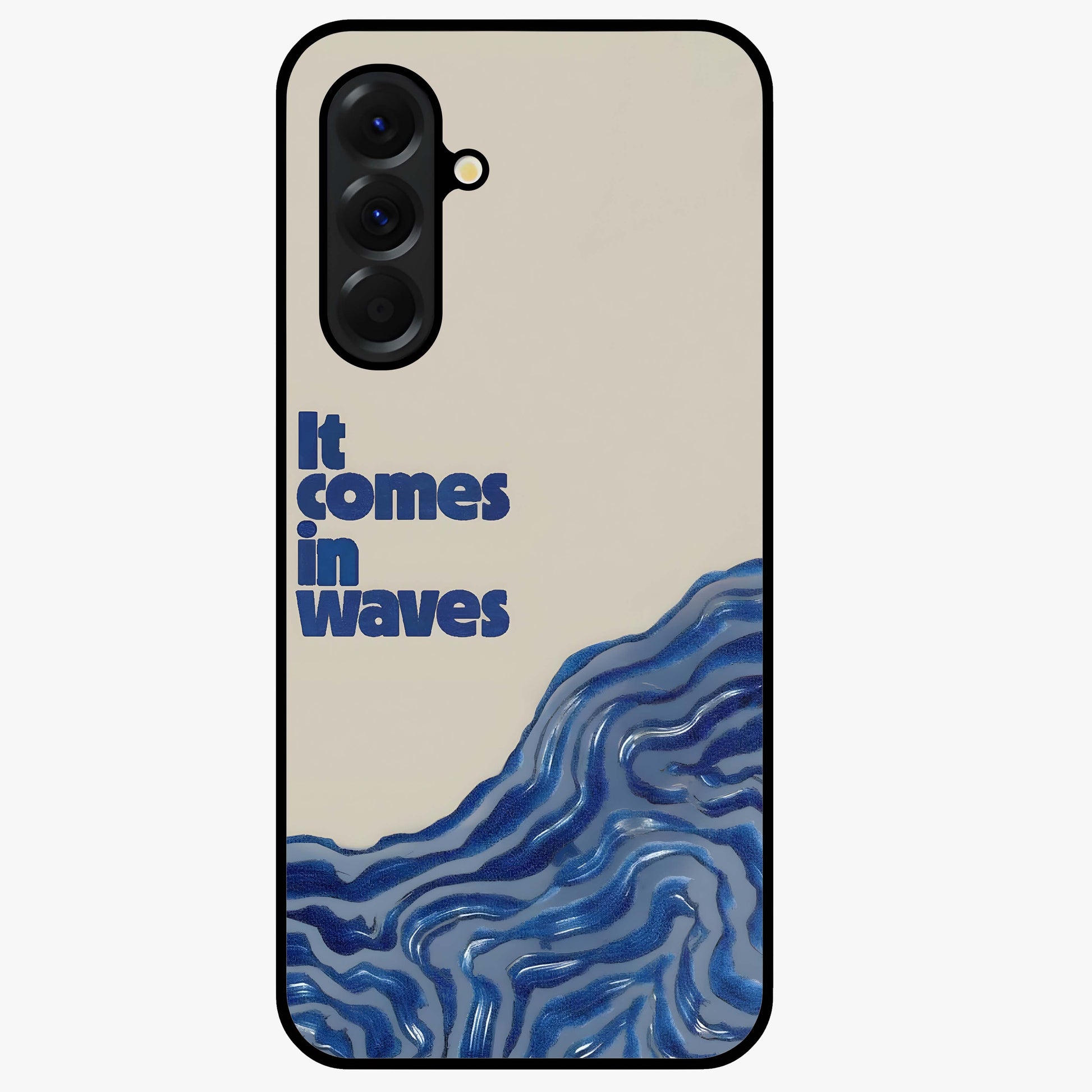It Comes In Waves Quote Glass Case showing flat back view with inspirational wave themed quote artwork and glossy glass finish.