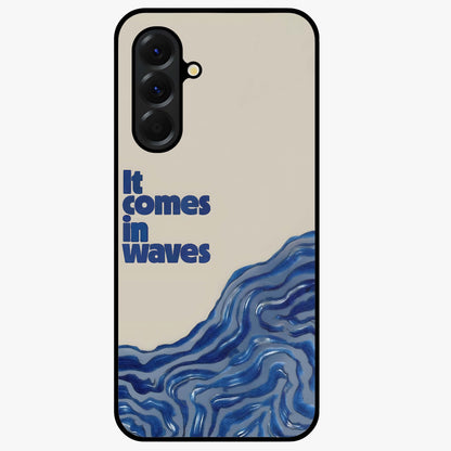 It Comes In Waves Quote Glass Case showing flat back view with inspirational wave themed quote artwork and glossy glass finish.