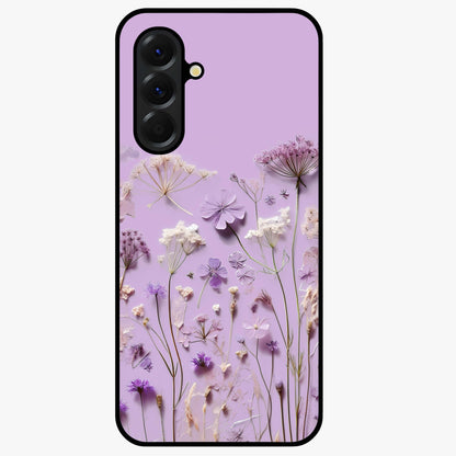 Lavender Blossom Dream Glass Case showing flat back view with soft lavender floral artwork and glossy glass finish.
