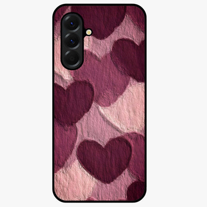 Layered Paper Hearts Glass Case showing flat back view with layered paper heart artwork and glossy glass finish.