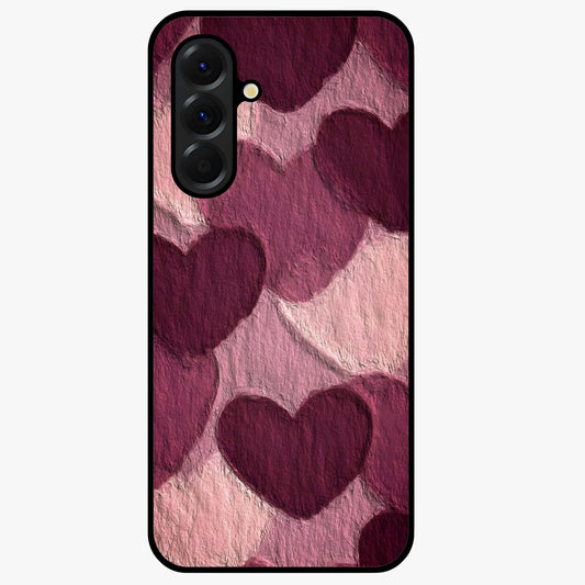 Layered Paper Hearts Glass Case showing flat back view with layered paper heart artwork and glossy glass finish.