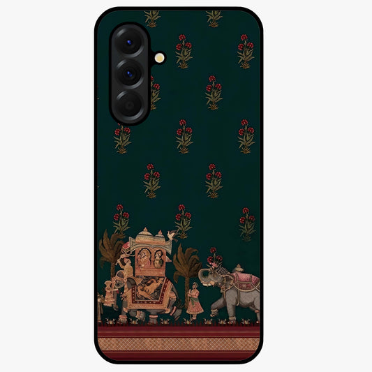 Macmerise Glass Case showing flat back view with stylish modern artwork and glossy glass finish.