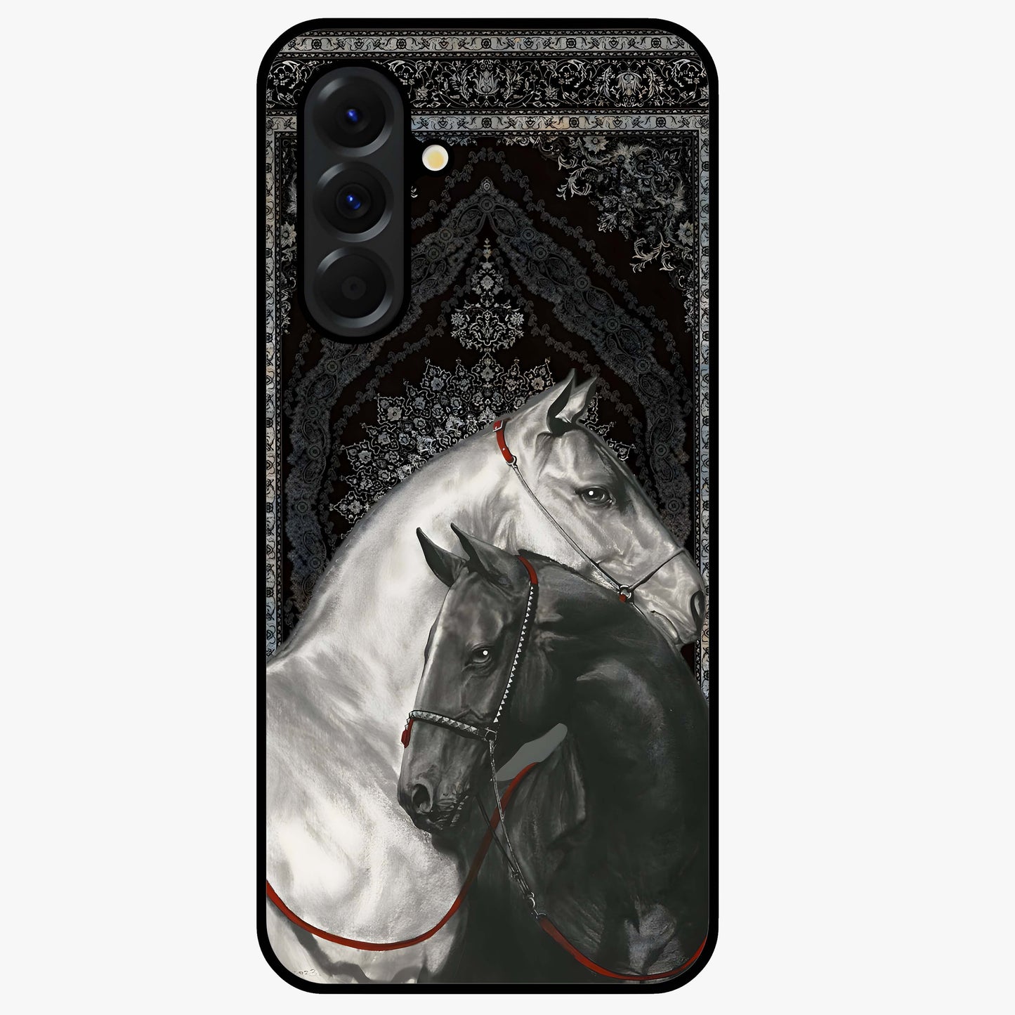 Majestic Ride Legacy Glass Case showing flat back view with powerful automotive inspired artwork and glossy glass finish.